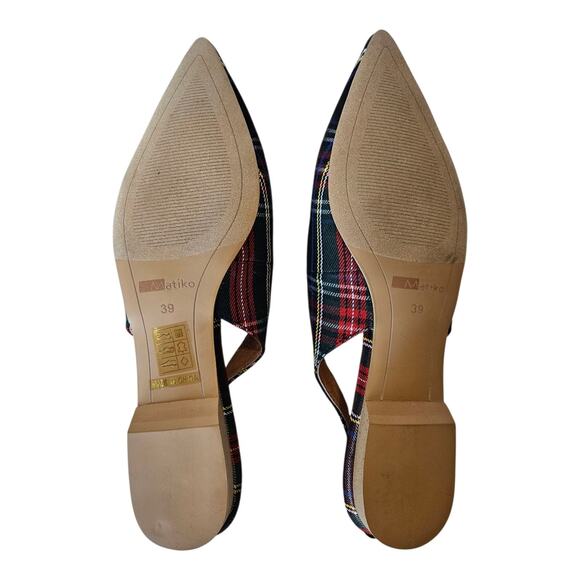 MATIKO Women 7 Lori Shoes Slingback Green Tartan Plaid Textile Leather Lined NEW - Picture 10 of 11